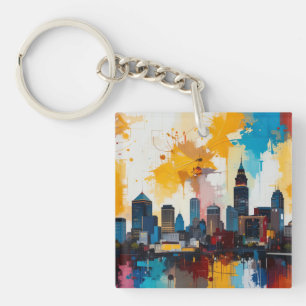 Atlanta  Georgia City Skyline abstract painting 2 Keychain