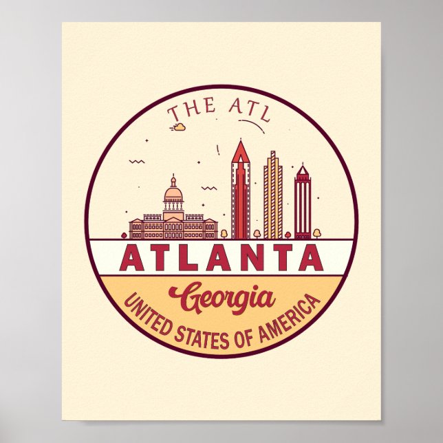 Atlanta Georgia City Skyline Emblem Poster (Front)