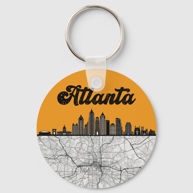 Atlanta Georgia City Skyline With Map Keychain (Front)