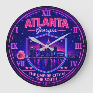 Atlanta Georgia Neon Skyline Large Clock