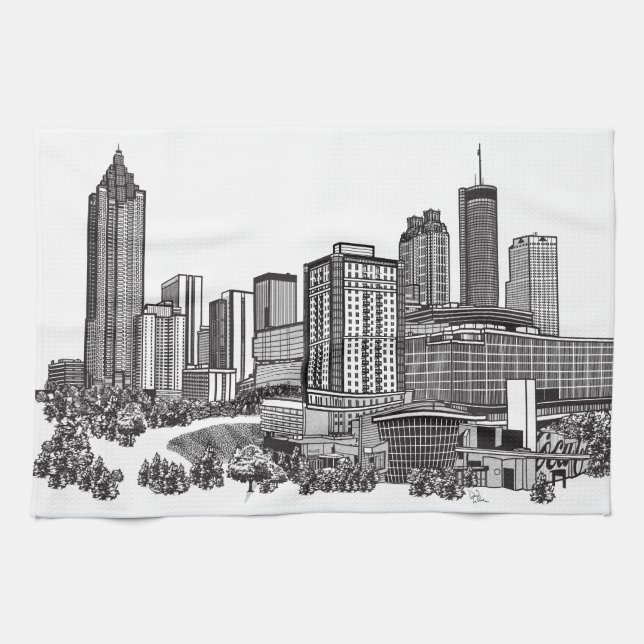 Atlanta Georgia Skyline Art Kitchen Towel (Horizontal)