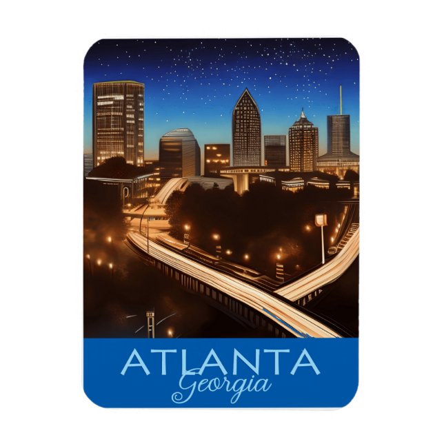 Atlanta Georgia Skyline Blue and Gold Evening Magnet (Vertical)