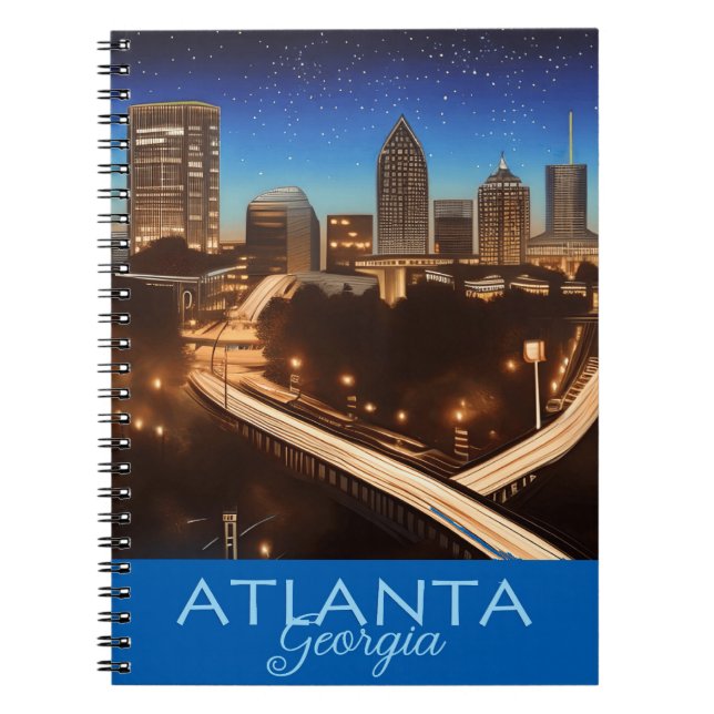 Atlanta Georgia Skyline Blue and Gold Evening Notebook (Front)