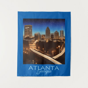 Atlanta Georgia Skyline Blue and Gold Evening Tapestry