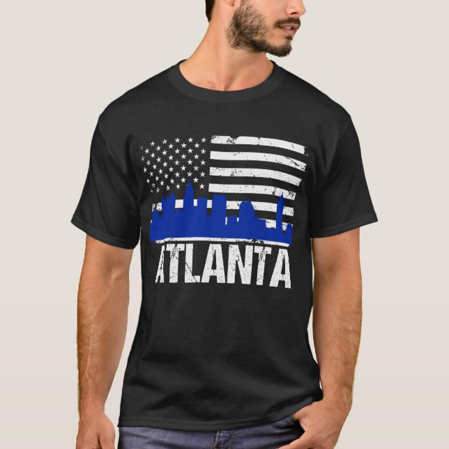 Atlanta Georgia Skyline Distressed American Flag T-Shirt (Front)