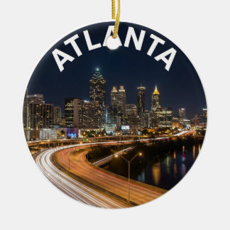 Atlanta Georgia Skyline, Night City Lights Souveni Ceramic Ornament