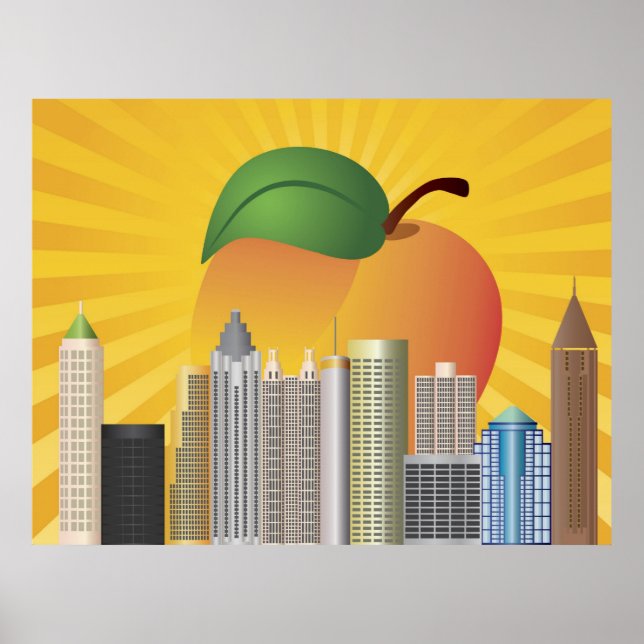 Atlanta Georgia Skyline with Peach Illustration Po Poster (Front)