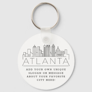 Atlanta, Georgia Stylized Skyline   Custom Slogan Keychain