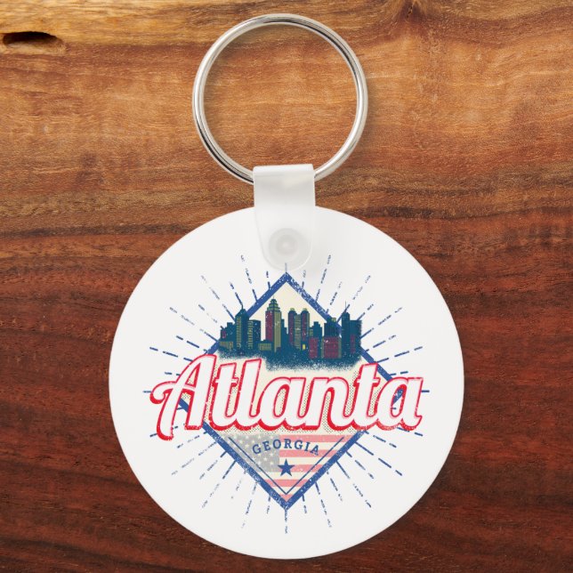 Atlanta Georgia United States Retro Skyline Keychain (Front)