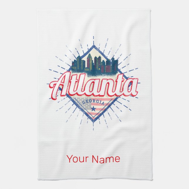 Atlanta Georgia United States Retro Skyline Kitchen Towel (Vertical)