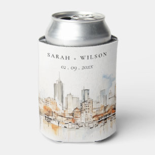 Atlanta Georgia Watercolor Landscape Wedding Can Cooler