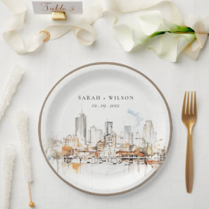 Atlanta Georgia Watercolor Landscape Wedding Paper Plate
