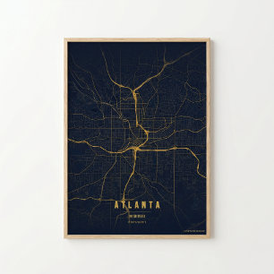 Atlanta Gold Map Print Georgia Wallart Poster Gift