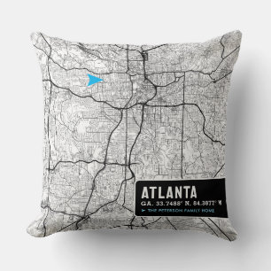 Atlanta Home Location City Map Themed Throw Pillow