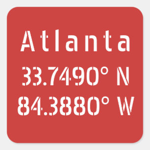 Atlanta Latitude Longitude Red  Square Sticker