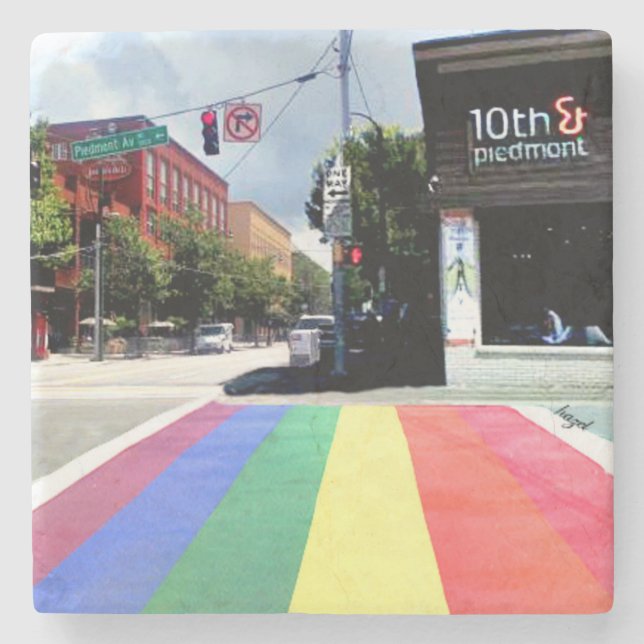 Atlanta Rainbow Crosswalk, 10th Piedmont, Midtown Stone Coaster (Front)