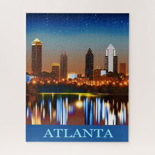 Atlanta Skyline by Night with Reflections Jigsaw P Puzzle