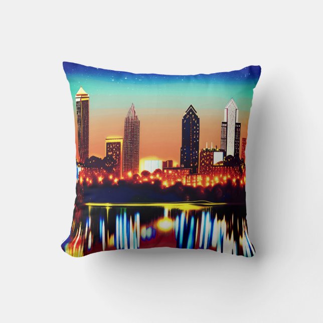 Atlanta Skyline by Night with Reflections Throw Pillow (Front)