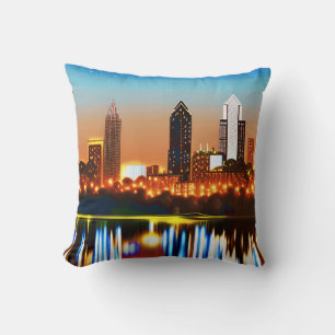Atlanta Skyline by Night with Reflections Throw Pillow