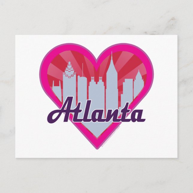 Atlanta Skyline Sunburst Heart Postcard (Front)