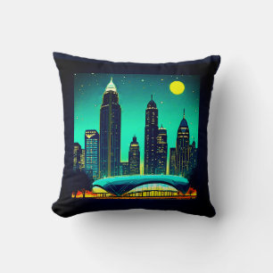 Atlanta Skyline Under a Starry Night Sky Throw Pillow
