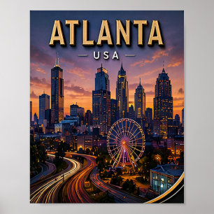 Atlanta Travel Skyline and Centennial Park Poster