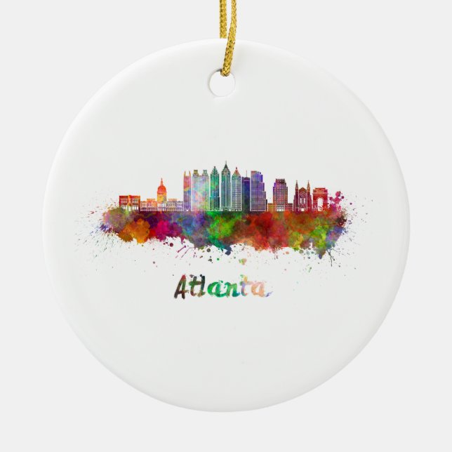 Atlanta V2 skyline in watercolor Ceramic Ornament (Front)