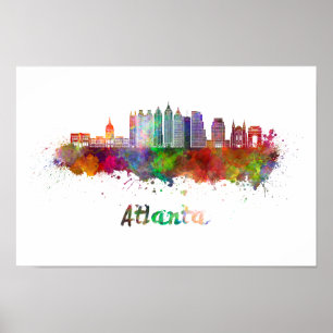 Atlanta V2 skyline in watercolor Poster