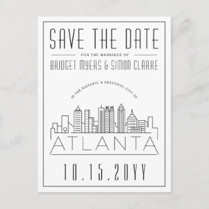 Atlanta Wedding   Stylized Skyline Save the Date Postcard