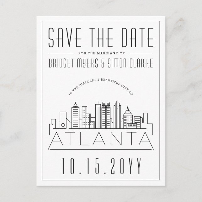 Atlanta Wedding | Stylized Skyline Save the Date Postcard (Front)