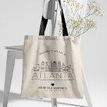 Atlanta Wedding | Stylized Skyline Tote Bag<br><div class="desc">A unique wedding tote bag for a wedding taking place in the beautiful city of Atlanta,  Georgia.  This tote features a stylized illustration of the city's unique skyline with its name underneath.  This is followed by your wedding day information in a matching open lined style.</div>