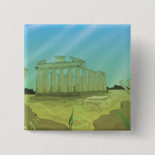 Atlantas cartoon landscape 2 inch square button