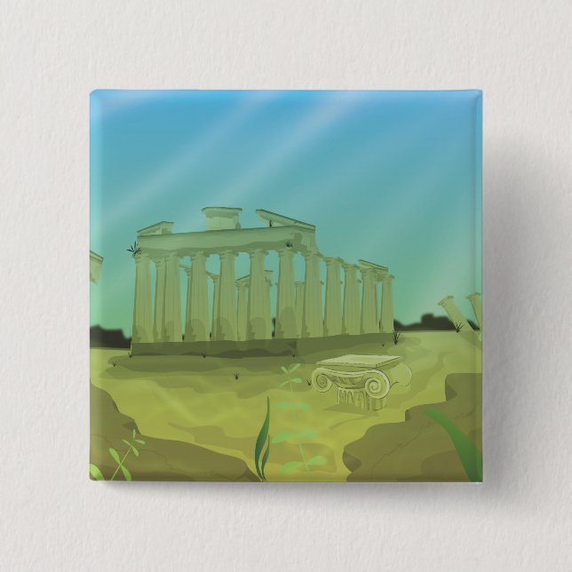 Atlantas cartoon landscape 2 inch square button (Front)