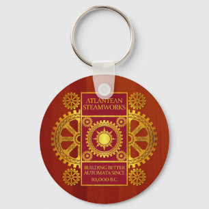 Atlantean Steamworks - Gold & Red on Cherrywood Keychain