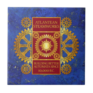 Atlantean Steamworks - Gold & Red on Lapis Lazuli Tile