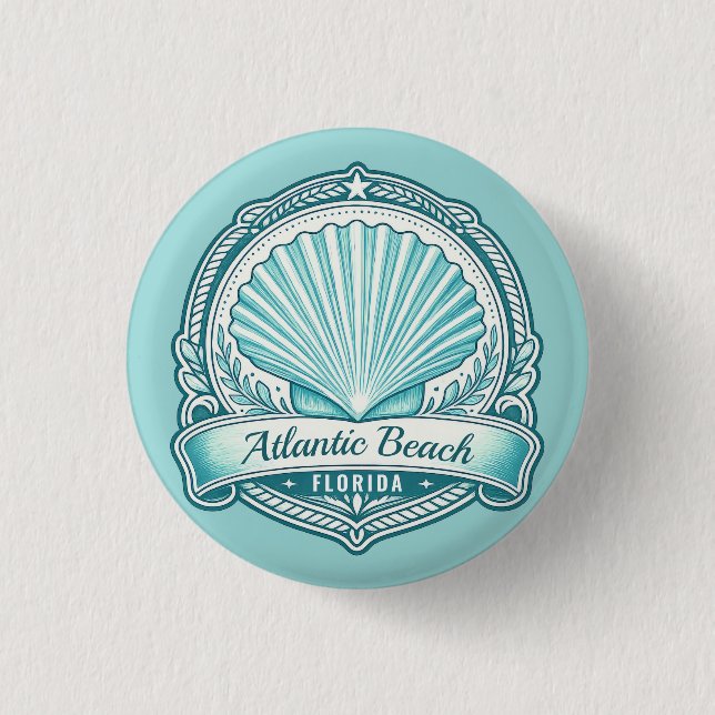 Atlantic Beach FL Coastal Seashell Emblem 1 Inch Round Button (Front)