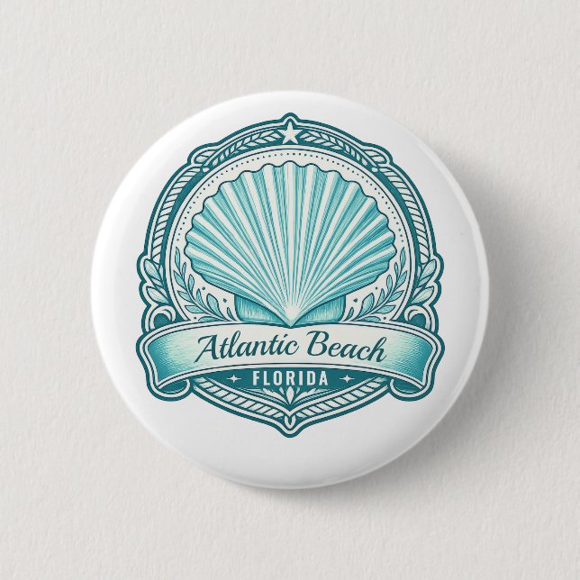 Atlantic Beach FL Coastal Seashell Emblem 2 Inch Round Button (Front)