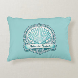 Atlantic Beach FL Coastal Seashell Emblem Accent Pillow