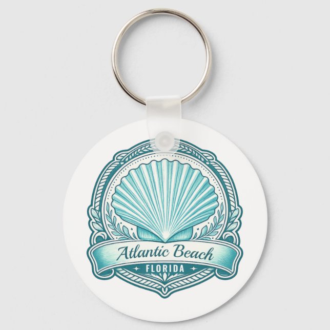 Atlantic Beach FL Coastal Seashell Emblem Keychain (Front)