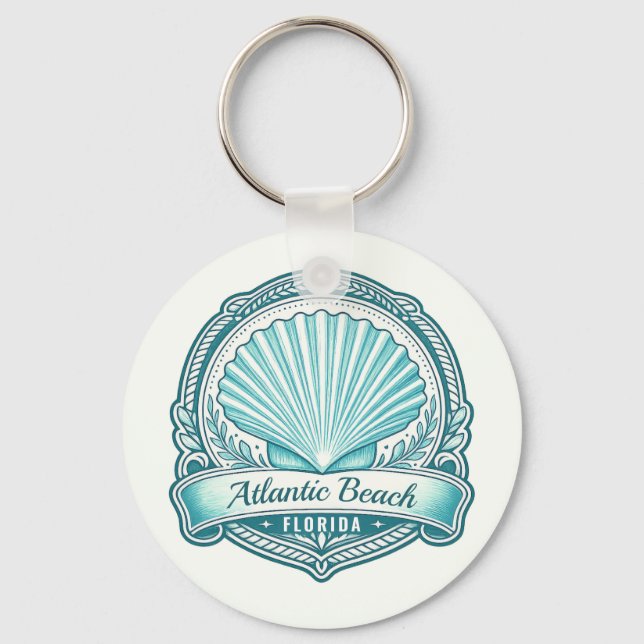 Atlantic Beach FL Coastal Seashell Emblem Keychain (Front)