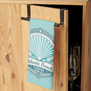 Atlantic Beach FL Coastal Seashell Emblem Kitchen Towel