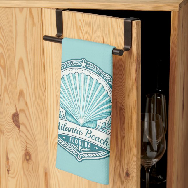 Atlantic Beach FL Coastal Seashell Emblem Kitchen Towel (Thirds Fold)