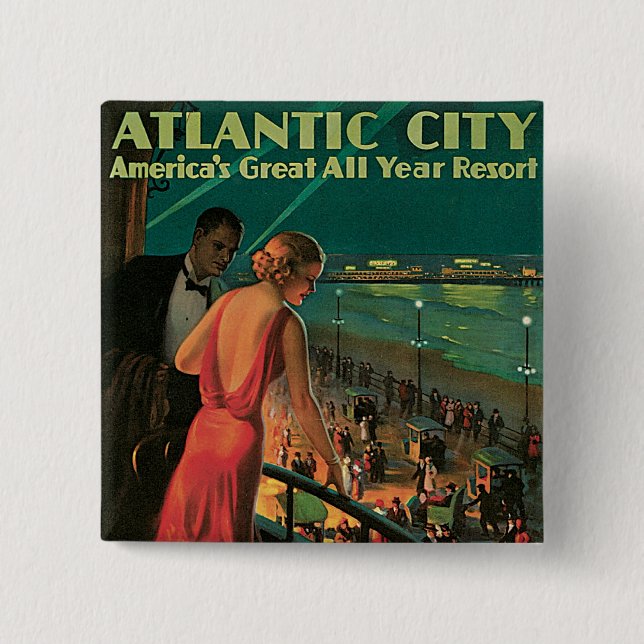 Atlantic City ~ All Year Resort 2 Inch Square Button (Front)
