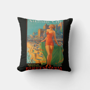 Atlantic City Beach Beauty Vintage Artwork Throw Pillow