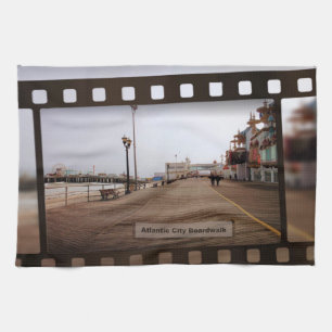 Atlantic City Beach Boardwalk on Film Kitchen Towel