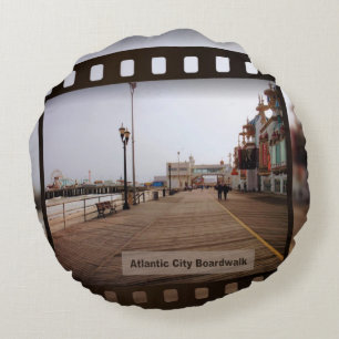 Atlantic City Beach Boardwalk on Film Round Pillow