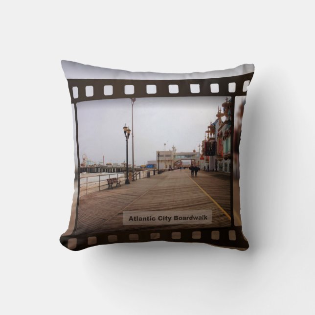 Atlantic City Beach Boardwalk on Film Throw Pillow (Front)