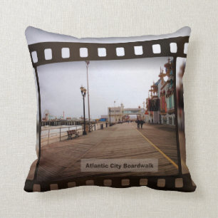 Atlantic City Beach Boardwalk on Film Throw Pillow