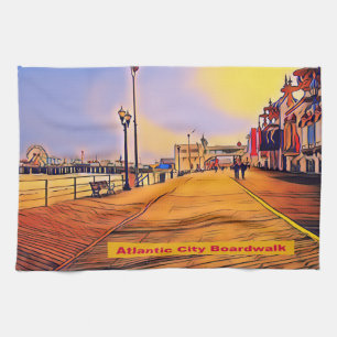Atlantic City Beach Boardwalk Pop Art Kitchen Towel