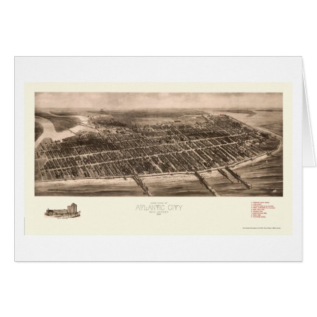 Atlantic City, carte panoramique de NJ - 1909 (Devant horizontal)